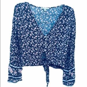 American Eagle Boho Floral Bell Sleeve Blouse Size Medium